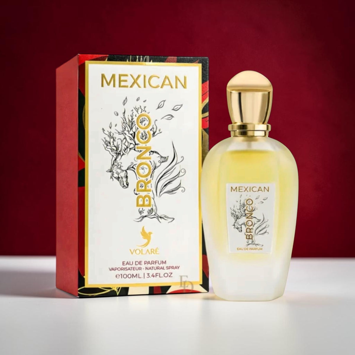 Mexican Bronco Volaré – Eau de Parfum Homme 100ml, flacon et coffret rouge et or